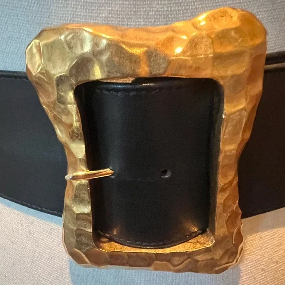 CHANEL Vintage Karl Lagerfeld 1993 Wide Black belt 24k gold plated - Picture 6 of 17